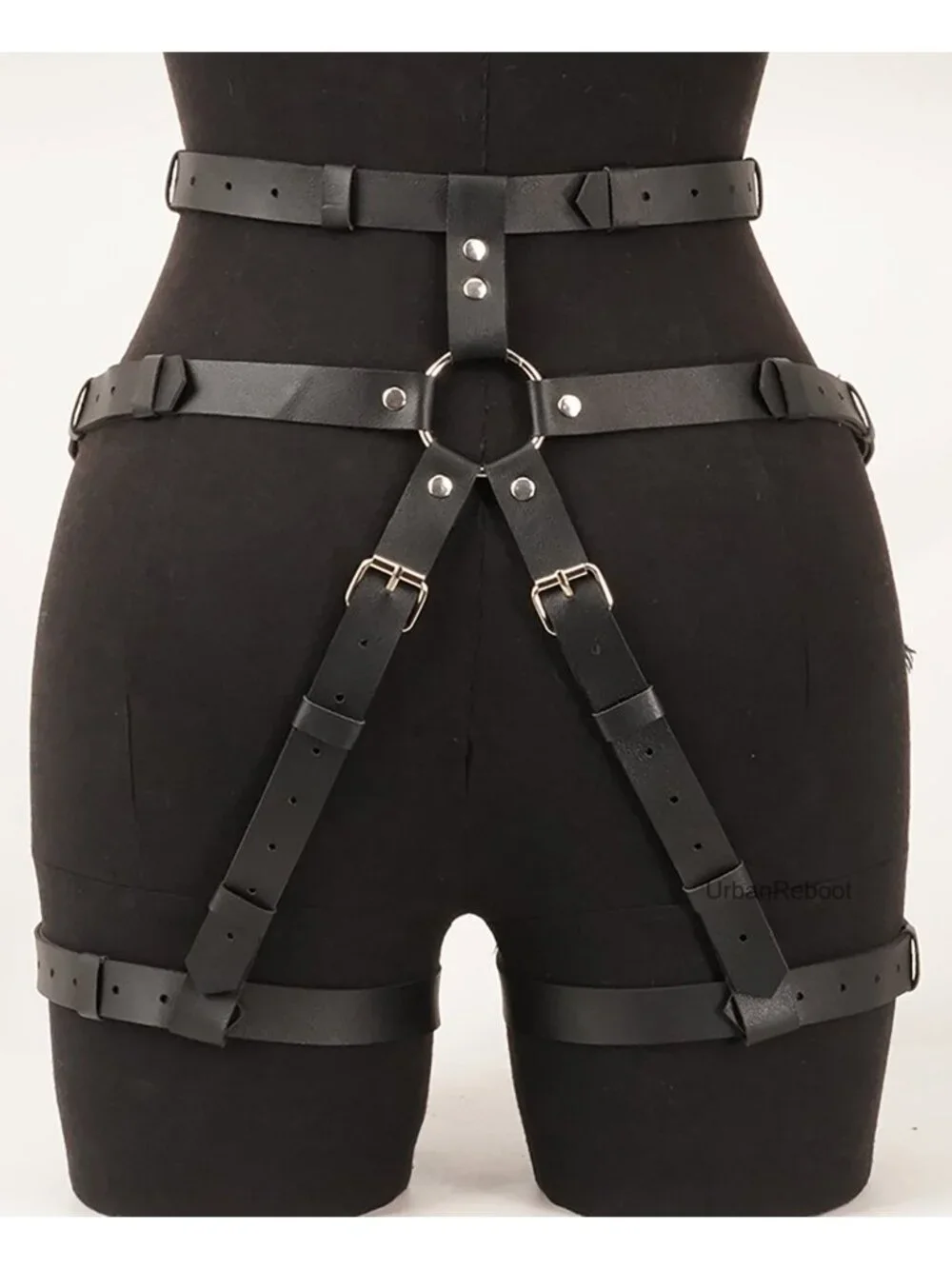 Men's Adjustable PU Leather Leg Harness Punk Goth Thigh Belt Alloy Rings